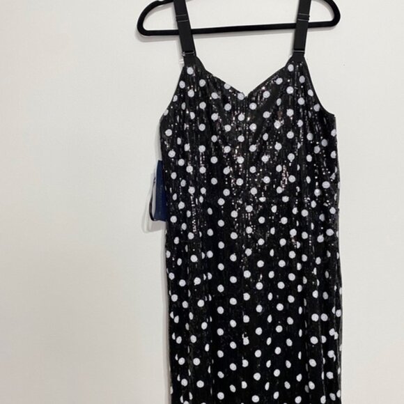 NWOT Rachel Roy Black and White Polka Dot Sequin Faux Wrap Dress Size 18/18W - Picture 8 of 12